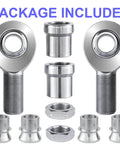 1.25 inch Heim joint rod end kit with tube adapters, misalignment spacers and jam nuts, left and right hand thread chromoly joints