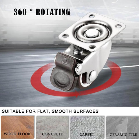 1.25 Inch Small Caster Wheels Set of 4 Low Profile 360 Degree Swivel Casters with Rubber Wheels Plate Mount for Small Furniture Projects