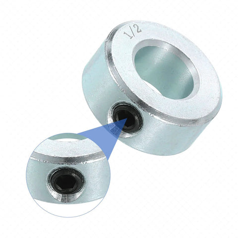 Sixteen Piece Set Screw Shaft Collars For One Half Inch Bore And One Inch Outside Diameter Seven Sixteenth Inch Thick Zinc Plated Carbon Steel Locking Collars For Linear Rods And Shaft Guides