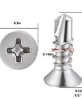 600pcs #8 x 1/2 Inch Flat Head Self Tapping Sheet Metal Screws Stainless Steel High Strength Quick Self Drilling Screws
