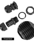 1/2 Inch NPT Nylon Cord Grip Cable Glands Waterproof IP68 Strain Relief Pack Of 20 Black with close-up of thread detail