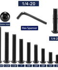 Assorted 20 Pieces 1/4-20 Button Head Socket Cap Screws Set In 304 Stainless Steel 18-8 Black Oxide With Allen Hex Drive and Spanner