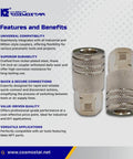 1/4 Inch Air Coupler Quick Connect CFNPT Style Nickel Plated Steel Industrial Pneumatic Coupler With 1/4 Inch Flow Size And 1/4 Inch Female NPT Thread Built Tough For Daily Shop Use And Universal Tool Compatibility