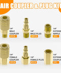 Image of 26 Piece Air Coupler And Plug Kit With One Quarter Inch NPT Quick Connect Fittings For Air Hose And Compressor Accessories
