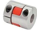 NBK Japan MJC-14CS-ERD 1/4" to 1/4" Jaw-type Flexible Coupling, metal with red section, allows misalignment and end-play.