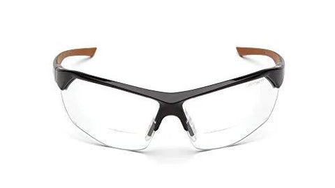 Braswell 1.5 Diopter Anti Fog Safety Glasses With One Size Fits All Nosepiece, front view, clear lenses, black half-frame.