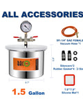 1.5 Gallon Stainless Steel Vacuum Chamber Kit For Resin And Epoxy Degassing With Acrylic Lid And Silicone Gasket accessories