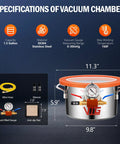 One Point Five Gallon Vacuum Chamber With Tempered Glass Lid 304 Stainless Steel Degassing Chamber specifications diagram