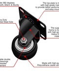 Close-up of 1.5 Inch Swivel Caster Wheels Heavy Duty 12 Pack Without Brake Rubber Base Top Plate Bearing Casters with Non Marking Polyurethane Wheels.