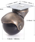 1.5 Inch Ball Caster Wheels Set Of 4 With Antique Brass Top Plate Castors For Coffee Table And Ottoman, Soft Polyurethane Wheels On Steel Hubs Protect Floors Against Scratches And Marks, Durable Retro Style Furniture Casters With Screws Included