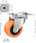 1.5" Casters Set of 8 - Swivel Plate Universal Caster Wheels, Orange Polyurethane (PU), 360° Rotation for Storage Box, Small Furniture, and Kitchen Appliances.