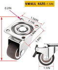 1.5 Inch Caster Wheels Heavy Duty Set of 4 Rubber 360 Degree Swivel Plate Casters, front and side view with measurements