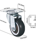 1.5 Inch Caster Wheels Set Of 4 Heavy Duty No Noise Swivel Top Plate Casters For Nightstands And Side Tables Furniture And Workbenches Smooth Floor Friendly TPR Wheel Protects Floors From Marks And Scratches with dimensions shown.