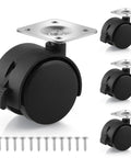 1.5 Inch Nylon Plate Caster Wheels With Brakes, Swivel Furniture Casters For Light Duty Furniture And Equipment, 4 Pack