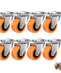 1.5" Casters Set of 8 - Swivel Plate Universal Caster Wheels, Orange Polyurethane (PU), 360° Rotation for Storage Box, Small Furniture, and Kitchen Appliances.