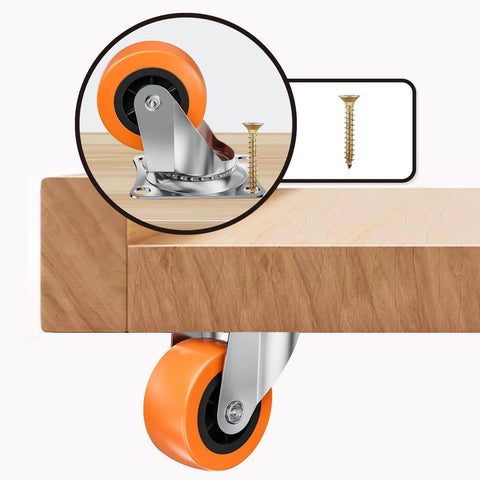 1.5" Casters Set of 8 - Swivel Plate Universal Caster Wheels, Orange Polyurethane (PU), 360° Rotation for Storage Box, Small Furniture, and Kitchen Appliances with screws