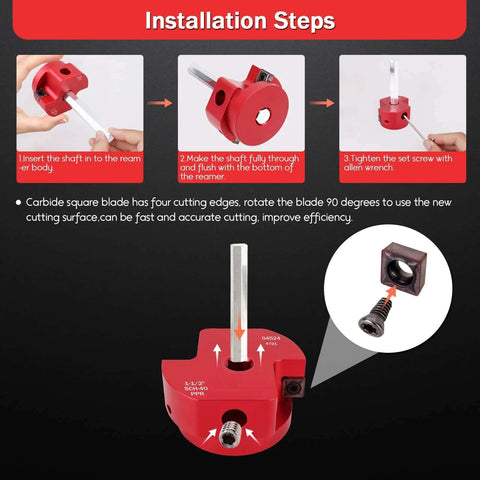 Installation steps for One And A Half Inch Plastic Pipe Reamer With 2 Carbide Square Blades For PVC CPVC And ABS Pipes