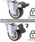 1.5 Inch Plate Swivel Caster Wheels Set Of 4 With Quiet Rubber Wheels And Locking Brakes, 220 Lbs Total Load Capacity, open and close brake example