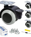 1.5 Inch Rubber Caster Wheels Top Plate For Moving Drawer Cabinet Table Cart With 360 Degree Rotation And 132 Lbs Load Capacity Set Of 4 Furniture Casters Safe Floor Glide On Wood Hardwood Laminate Tile Vinyl Carpet, includes screws and driver.
