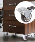 Wooden cabinet with 1.5 Inch Plate Swivel Caster Wheels Set Of 4 With Quiet Rubber Wheels And Locking Brakes installed, for smooth mobility.