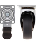 1.5 Inch Plate Swivel Caster Wheels Set Of 4 With Quiet Rubber Wheels And Locking Brakes, 220 Lbs Total Load Capacity, side view