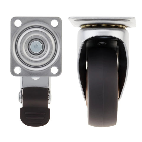 1.5 Inch Plate Swivel Caster Wheels Set Of 4 With Quiet Rubber Wheels And Locking Brakes, 220 Lbs Total Load Capacity, side view
