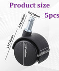 Close-up of Five Pieces One Point Five Inch Swivel Caster Wheels Set With M8 Circlip Stem 360 Degree Black Plastic Casters