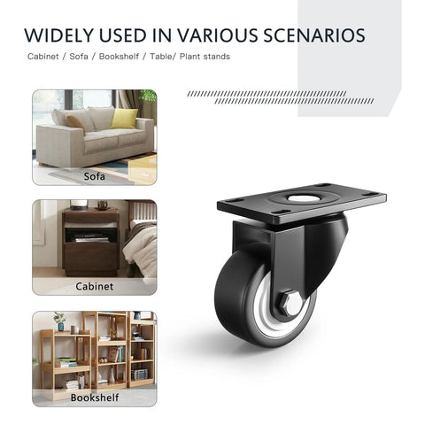 1.5 Inch Furniture Caster Wheels Set Of 4 With Swivel Plate, 400 Lb Load Capacity, Black PU Roller Castors, usage examples