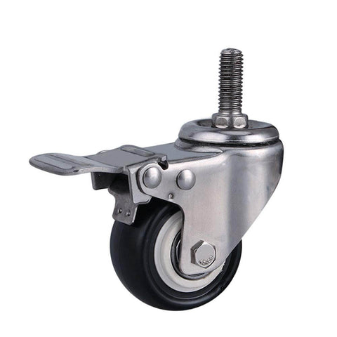 1.5 Inch Heavy Duty Swivel Caster Wheel with Brake, Silent PU, M10 Thread, 360 Rotation, for Furniture