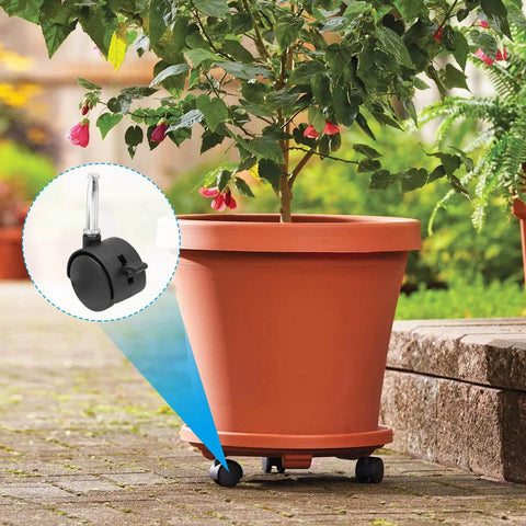 Large planter on 4pcs 1.5 Inch Swivel Caster Wheels with M8 Grip Neck Stem and Brake in a garden setting