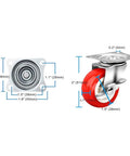 Heavy Duty 1.5 Inch Caster Wheels Set Of 12 With Brakes, Red PVC wheels, swivel locking casters, size diagram