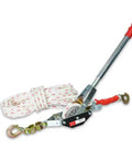 1.5 Ton Rope Puller With 20 Ft Of 0.6 Inch Rope Dual Hook Come Along Winch, showcasing handle and hooks.