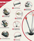 1-1/2 Ton Rope Puller operating steps guide with diagrams showing handle connection, pawl release, and line tightening for boats.