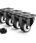 1.5 Inch Furniture Caster Wheels Set Of 4 With Swivel Plate and screws, black PU roller castors for tables, durable steel construction