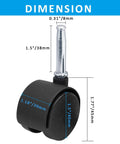 Dimensions of 4pcs 1.5 Inch Swivel Caster Wheels with M8 Grip Neck Stem Heavy Duty Black Nylon Replacement Casters