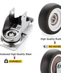 1.5 Inch Caster Wheels Heavy Duty Set of 4 Rubber 360 Degree Swivel Plate Casters showing steel plate and rubber wheel