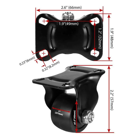 1.5 Inch Heavy Duty Polyurethane Caster Wheels, Rigid Fixed Non Swivel, Industrial Grade, Pack Of 4 Dimensions Diagram