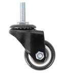Close-up of a 1.5 Inch Swivel Caster Wheel PU 360 Degree Rotation with Threaded Stem M8 x 25mm, black metal frame, and polyurethane wheel.