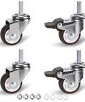 1.5 Inch Stem Casters Set of 4 With Brakes, Small Swivel Caster Wheels for Furniture; two with brakes; includes nuts