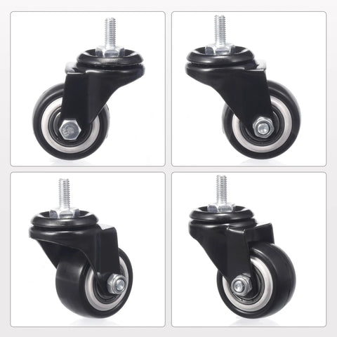 1.5 Inch Caster Wheels Set Of 4 Heavy Duty Swivel Casters With Brakes M6 X 15mm Threaded Stem PU Non Marring Wheels 360 Degree