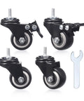 1.5 Inch Caster Wheels Set Of 4 Heavy Duty Swivel Casters With Brakes M6 X 15mm Threaded Stem PU Non Marring Wheels