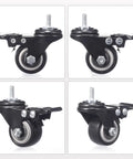 1.5 Inch Caster Wheels Set Of 4 Heavy Duty Swivel Casters With Brakes M6 X 15mm Threaded Stem PU Non Marring Wheels 360 Degree Rotation