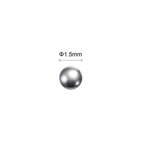 1.5mm stainless steel bearing ball, Pro Grade 1.5mm Stainless Steel Bearing Balls G100 Precision, isolated with size indicator