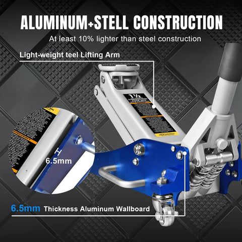 Low Profile 1.5 Ton Hydraulic Racing Floor Jack With Dual Piston Quick Lift Pump Aluminum And Steel Construction Blue Finish