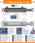 Diagram of ✝️ 1.5x8 Hydraulic Cylinder - 1.5" Bore 8" Stroke Double Acting Welded Cross Tube Hydraulic Cylinder, SAE #4 Port, 3500 PSI.