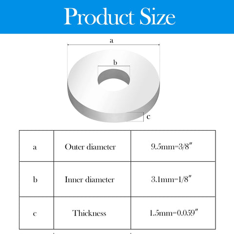 Diagram showing dimensions for Pop Back Up Washers For 1/8 Inch Rivets Corrosion Resistant Aluminum 255 Pcs, including 3/8 inch OD and 1/8 inch ID.