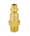 Single metal plug from Four Pack 1/8 Inch NPT Male Air Hose Quick Connect Fittings, corrosion resistant brass, side view