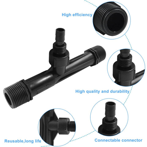 Two Pack 1 Inch Black Venturi Injector Tubes For Irrigation Systems Plastic Fertilizer Injector close-up