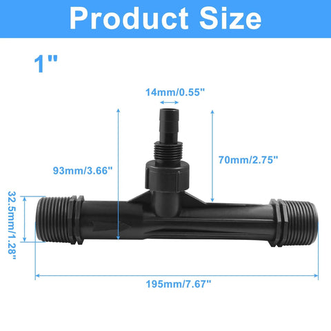 Two Pack 1 Inch Black Venturi Injector Tubes For Irrigation Systems plastic fertilizer injector with product measurements
