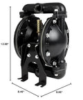 GCCSJ Air Operated Double Diaphragm Pump 1 inch Inlet/Outlet Pneumatic Chemical QBY4-25L 31 GPM Polypropylene Nitrile Rubber